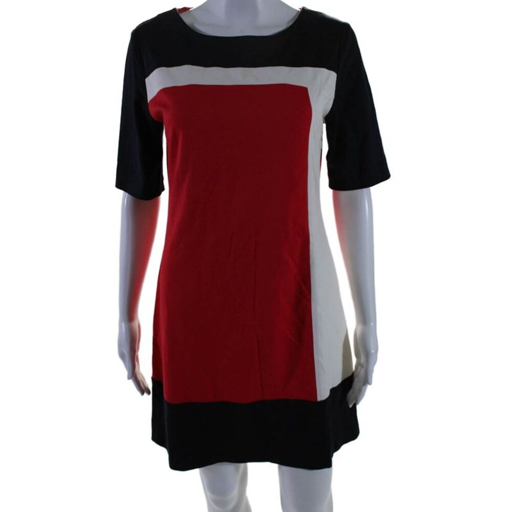 Designer Womens Colorblock Short Sleeve Zipped T-Shirt Dress Red Size EUR 44